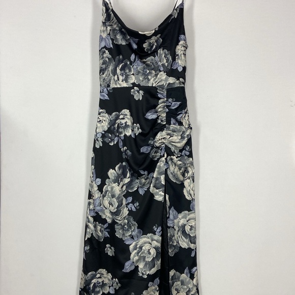 Milly Black Lillianna Floral Print Satin Midi Dress Size 6 - Picture 8 of 10